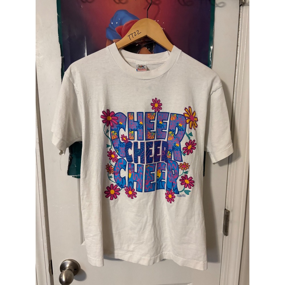 Vintage 90s Fruit of the Loom Cheer Cheer Cheer T-Shirt White Single Stitch Med